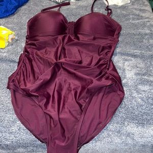 One piece bathing suit purple